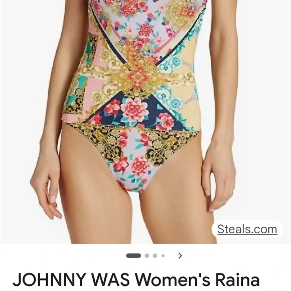 Johnny Was Multicolor Floral One Piece Swimsuit and Matching Cover up. - Picture 4 of 9